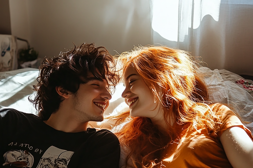 couple laying on the bed